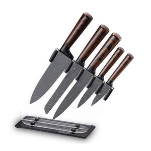 Kitchen King Special Glossy Wooden المغلفة مجوف مقبض 6 قطع الشيف سكين مجموعة مع حامل الاكريليك